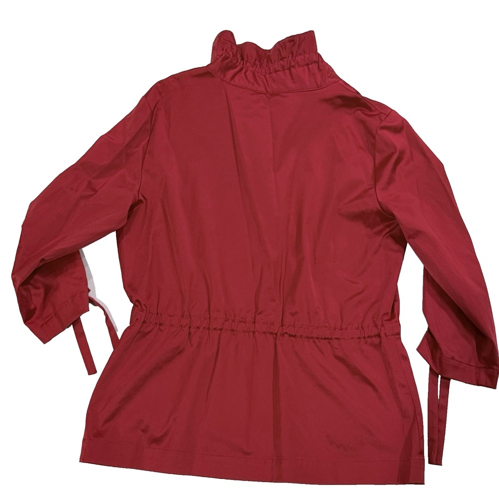 Satin Bombshell Jacket Coat Blazer Women 4 S Red Ruffle Collar Pinup Retro Sexy - Picture 7 of 7